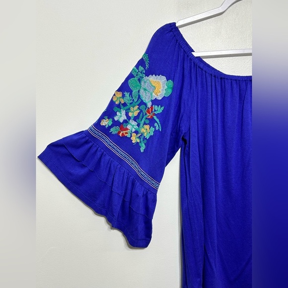 Altar’d State Boho Embroidered Floral Bell Sleeve Off The Shoulder Blouse - Picture 9 of 14